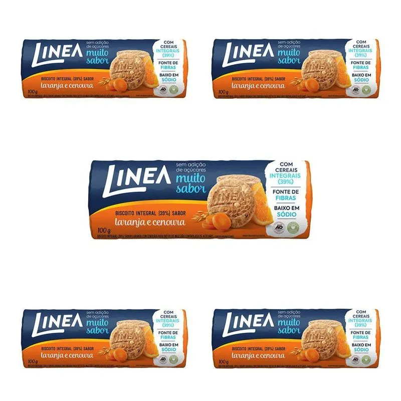 Biscoito Integral Linea Laranja E Cenoura Kit 5 Pacotes 100g