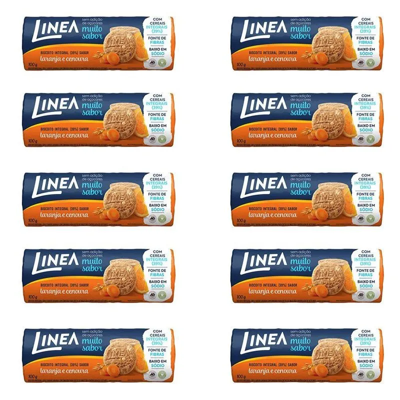 Biscoito Integral Linea Laranja Cenoura Kit 10 Pacotes 100g