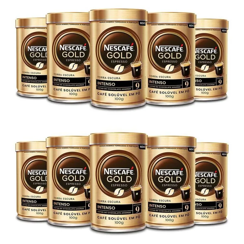 Café Solúvel Nescafé Gold Intenso Kit 10 Latas De 100g