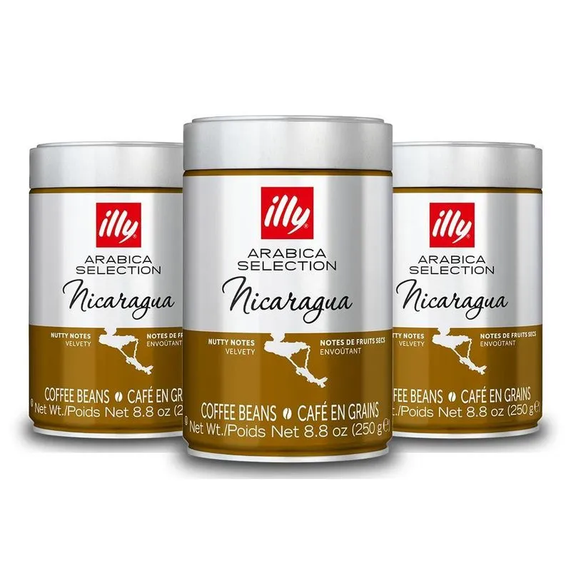 Café Illy Nicarágua Grãos 100% Arábica Kit 3 Embalagens 250g
