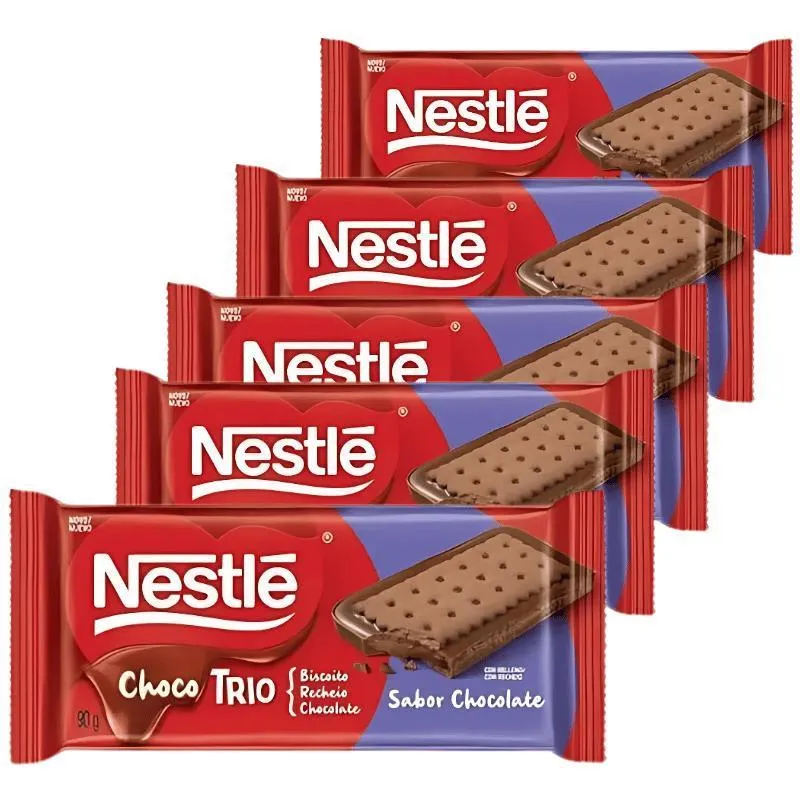 Chocolate Nestlé Chocotrio Chocobiscuit Kit 5 Barras De 90g