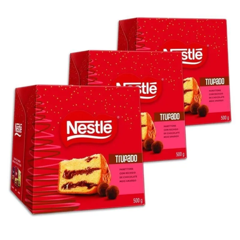 Panettone Trufado Chocolate Meio Amargo Kit 3 Un Nestlé 450g