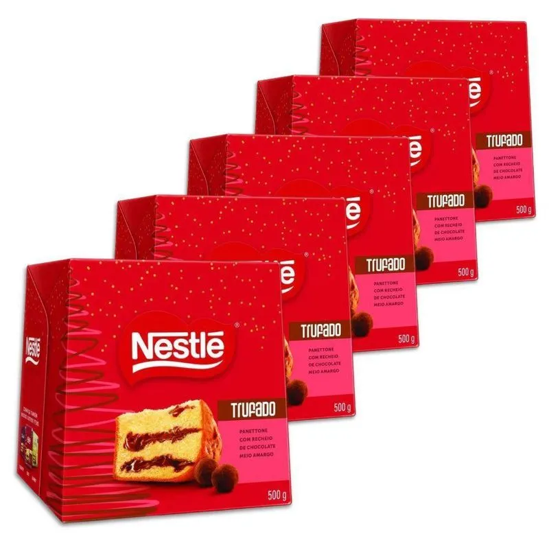 Panettone Trufado Chocolate Meio Amargo Kit 5 Un Nestlé 450g