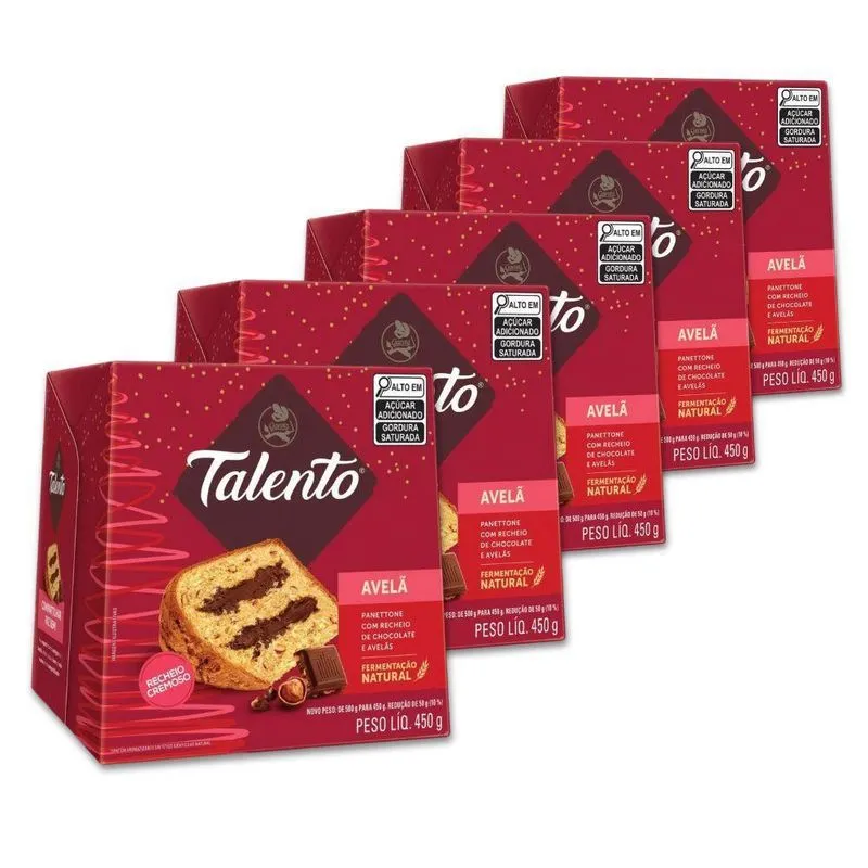 Panettone Chocolate Talento Com Avelãs Kit 5 Un Garoto 450g Panettone Chocolate Talento com Avelãs Kit 5un Garoto 450g