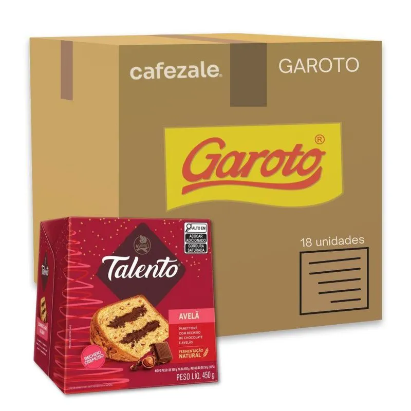 Panettone Chocolate Talento Com Avelãs Garoto Kit 18 Un 450g