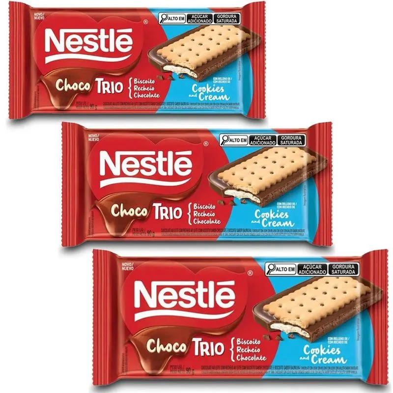 Nestlé Chocotrio Cookies E Cream Kit 3 Barras De 90g