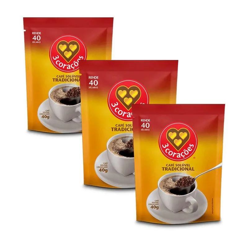 Café Três Corações Solúvel Tradicional Kit 3 Pacotes De 40g