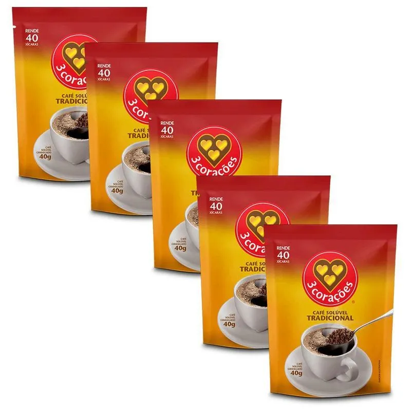 Café Três Corações Solúvel Tradicional Kit 5 Pacotes De 40g