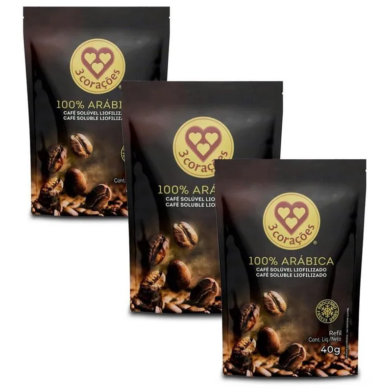 Café Solúvel 100% Arábica Três Corações Kit 3 Refis De 40g