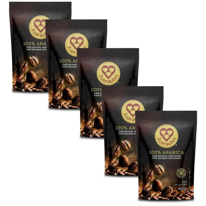 Café Solúvel 100% Arábica Três Corações Kit 5 Refis De 40g
