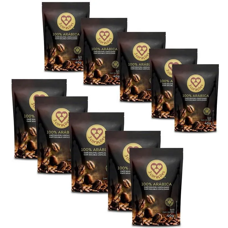 Café Solúvel 100% Arábica Três Corações Kit 10 Refis De 40g