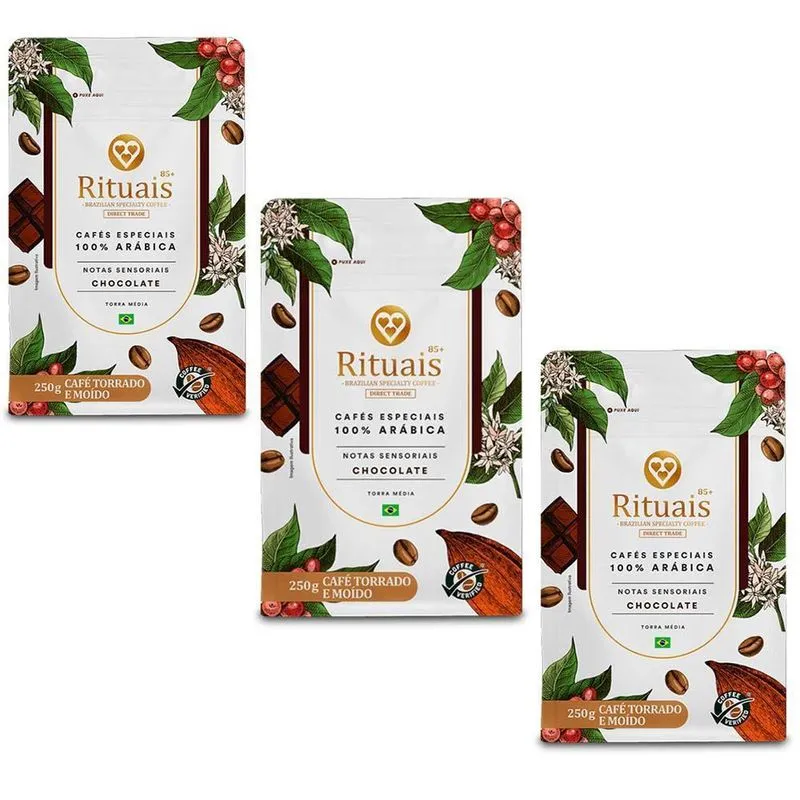 Café 3 Corações Rituais Chocolate Kit 3 Pacotes De 250g