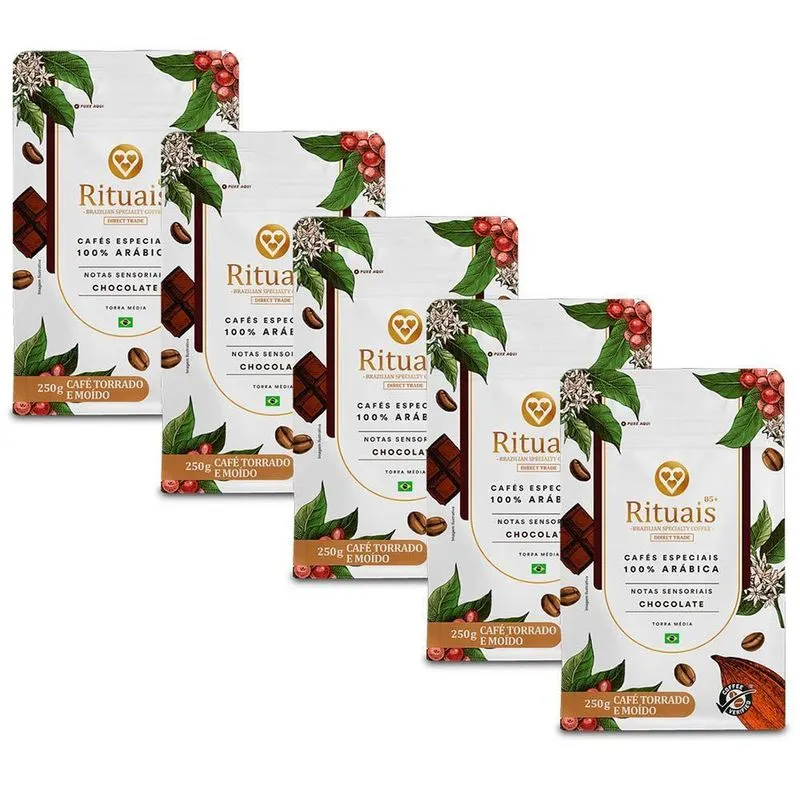 Café 3 Corações Rituais Chocolate Kit 5 Pacotes De 250g