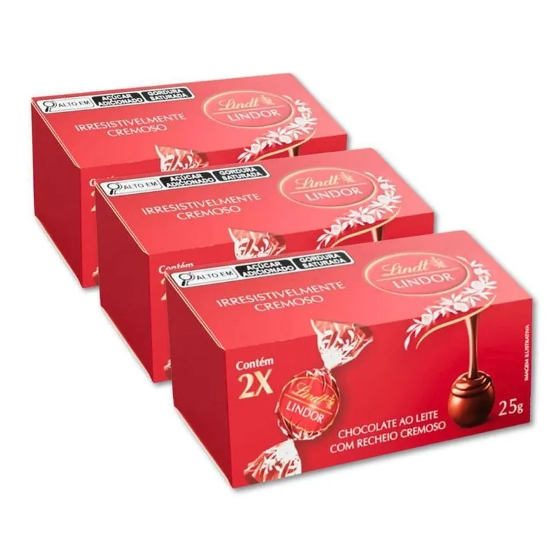 Trufa Lindt Lindor Milk Ao Leite Duo Kit 3 Caixas De 25g