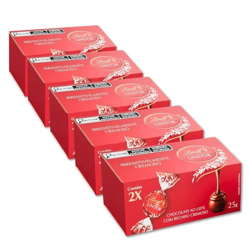 Trufa Lindt Lindor Duo Milk Ao Leite Kit 5 Caixas De 25g