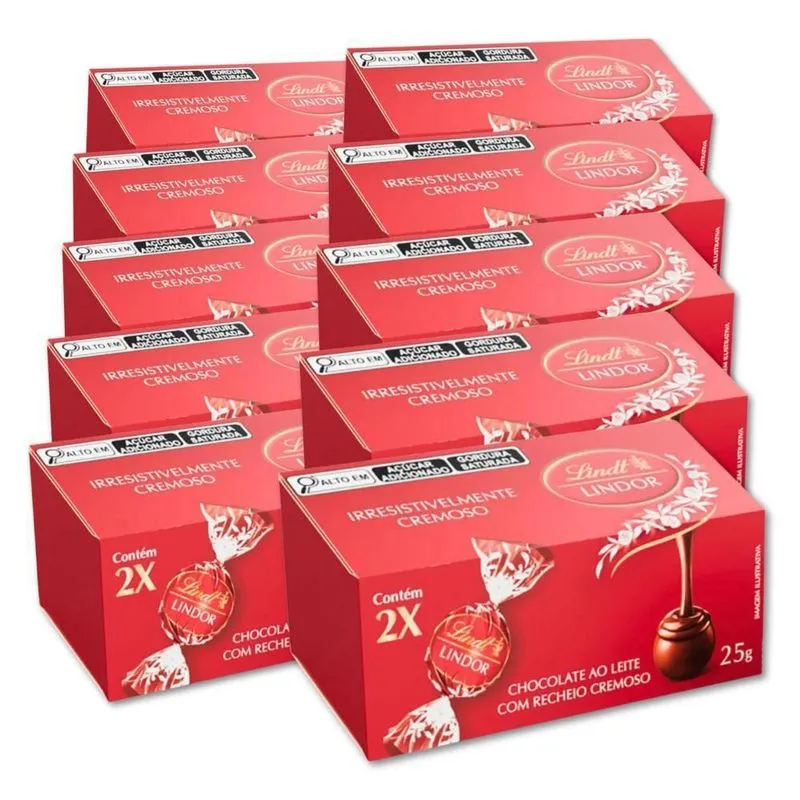 Trufa Lindt Lindor Duo Milk Ao Leite Kit 10 Caixas De 25g