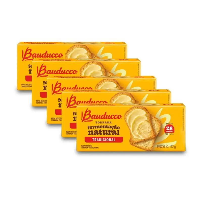 Torrada Tradicional Bauducco Kit 5 Pacotes De 142g