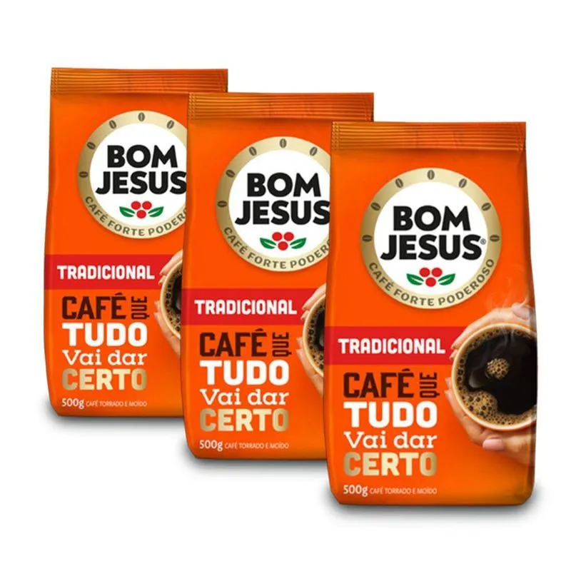 Café Bom Jesus Tradicional Moído Kit 3 Pacotes De 500g Cada