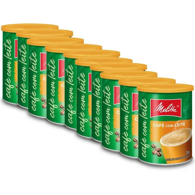 Café Com Leite Solúvel Melitta Lata 200g Kit 10 Unidades
