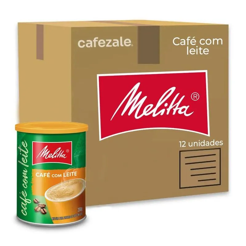 Café Com Leite Solúvel Melitta Lata 200g Kit 12 Unidades