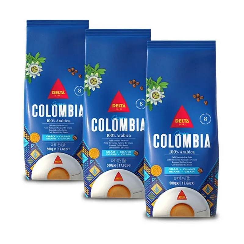 Café Delta Colombia Em Grãos Kit 3 Pacotes De 500g