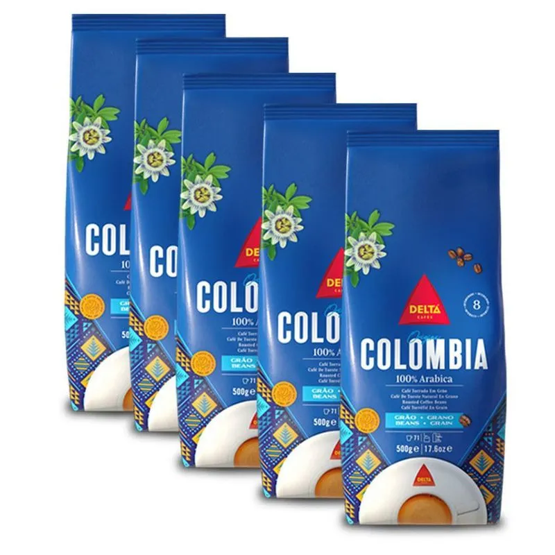 Café Delta Colombia Em Grãos Kit 5 Pacotes De 500g