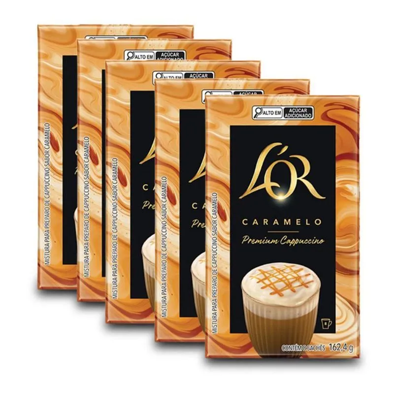 Cappuccino Solúvel Lor Caramelo Kit 5 Caixas De 162,4g