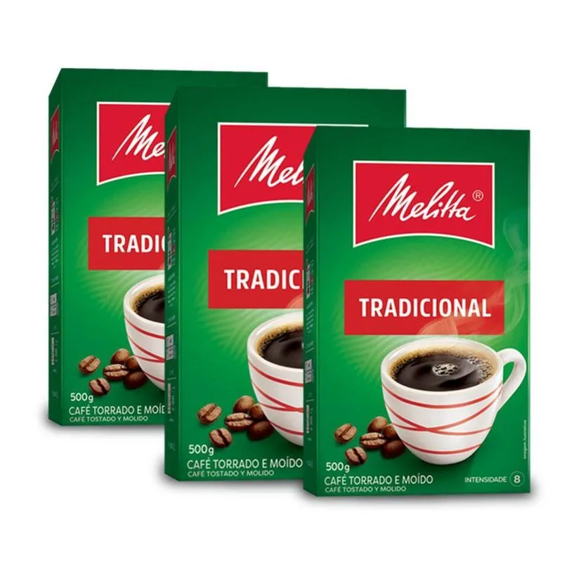Café Moído Melitta Tradicional À Vácuo Kit 3 Caixas De 500g