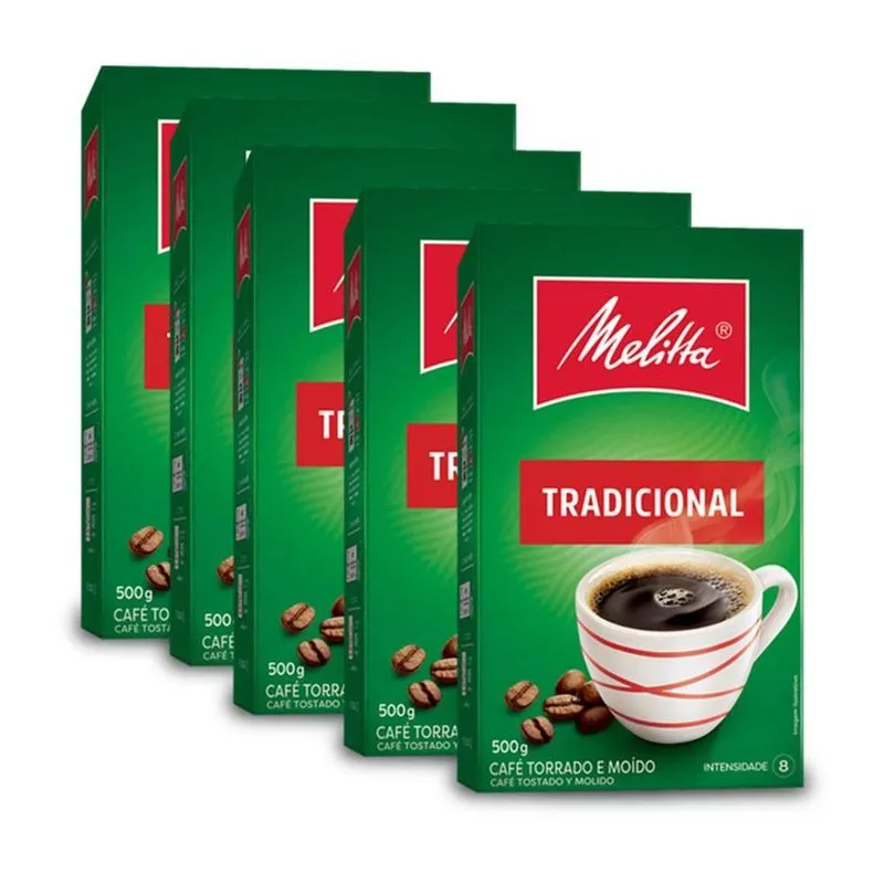 Café Moído Melitta Tradicional À Vacuo Kit 5 Caixas De 500g
