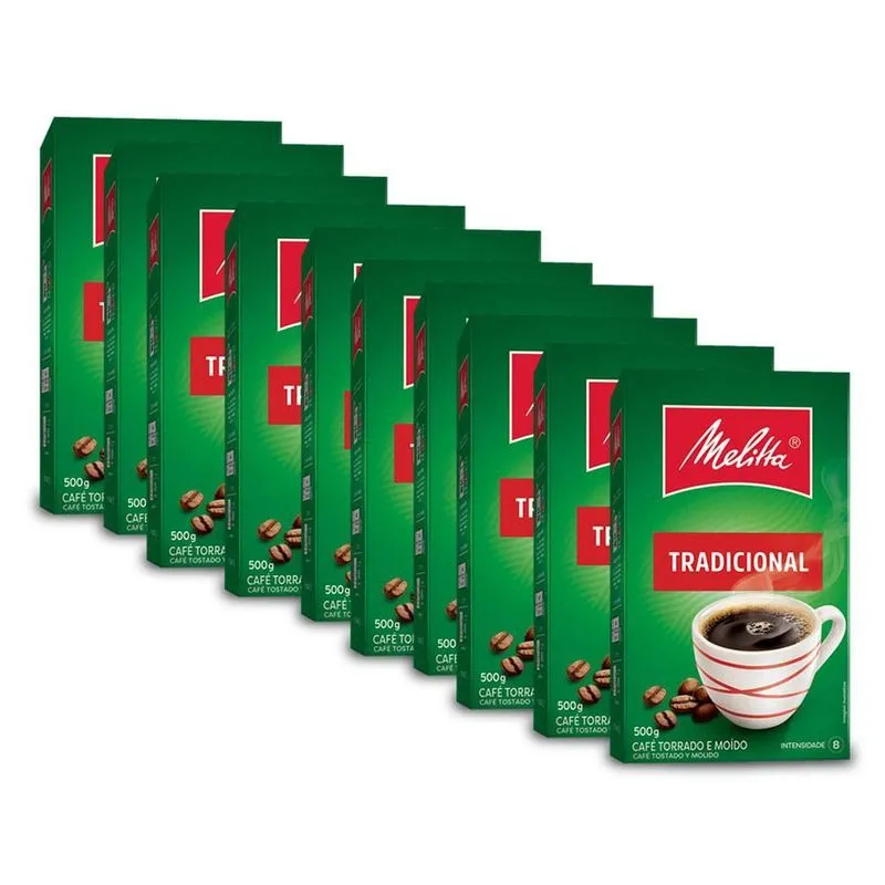 Café Moído Melitta Tradicional À Vacuo Kit 10 Caixas De 500g