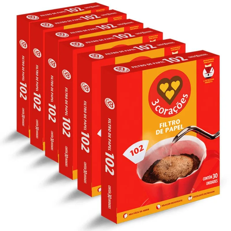 Filtro De Papel Três Corações 102 Kit 6 Cx Com 30 Unidades