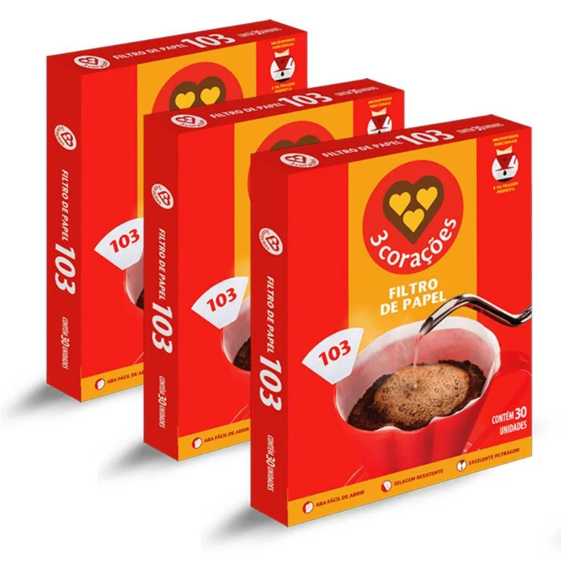 Filtro De Papel Três Corações 103 Kit 3 Cx Com 30 Unidades