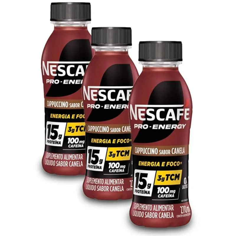 Nescafé Pro Energy Cappuccino Com Canela Kit 3 Garrafas