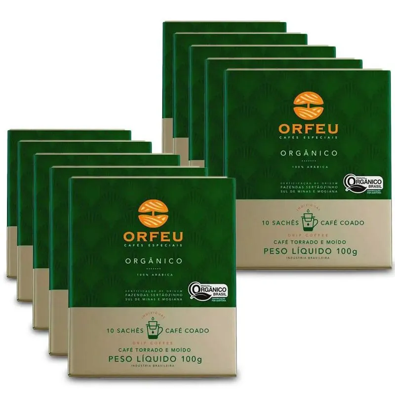Café Orfeu Drip Coffee Orgânico Kit 10 Caixas