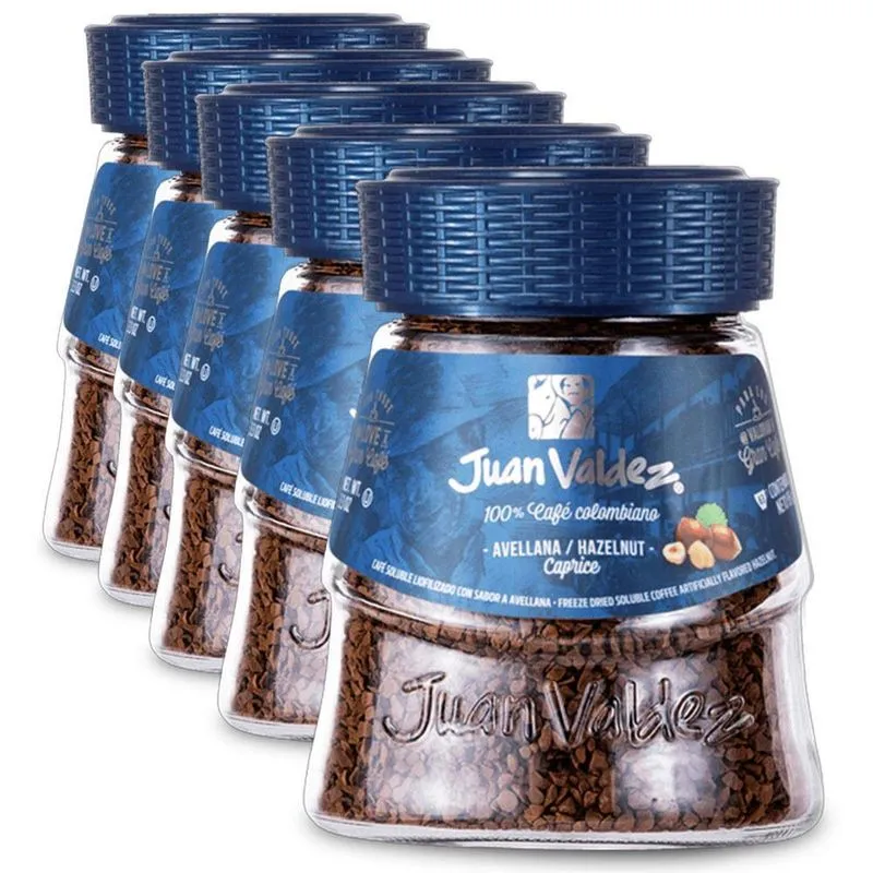 Café Solúvel Juan Valdez Sabor Avelã Kit 5 Potes De 95g