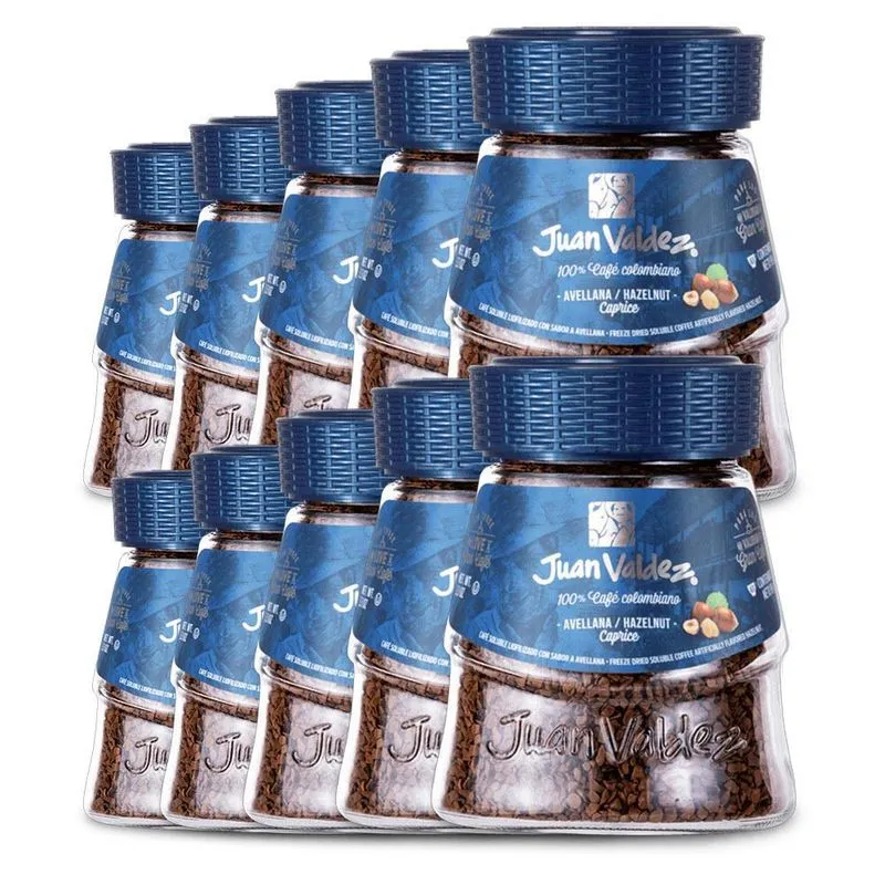 Café Solúvel Juan Valdez Sabor Avelã Kit 10 Potes De 95g