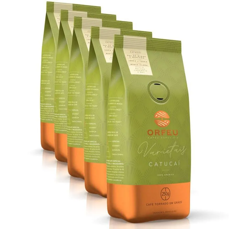 Café Em Grãos Premium Orfeu Catucaí Kit 5 Pacotes De 250g