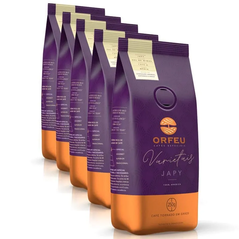 Café Em Grãos Premium Orfeu Japy Kit 5 Pacotes De 250g