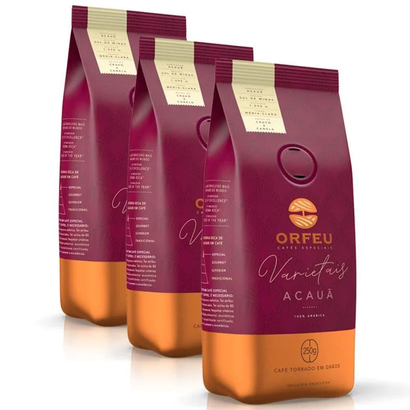 Café Em Grãos Premium Orfeu Acauã Kit 3 Pacotes De 250g