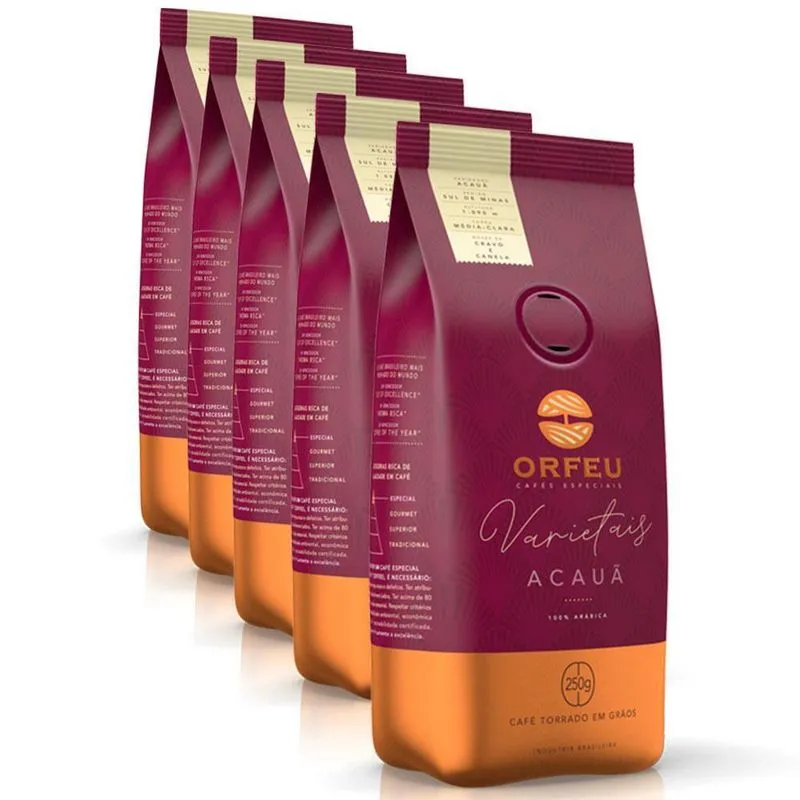 Café Em Grãos Premium Orfeu Acauã Kit 5 Pacotes De 250g