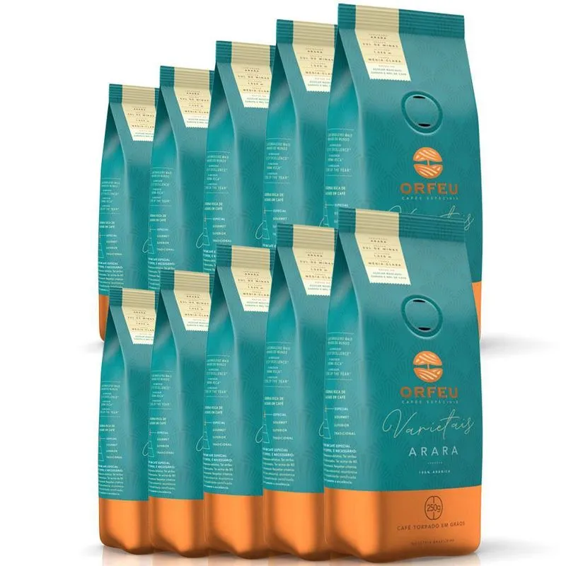 Café Em Grãos Premium Orfeu Arara Kit 10 Pacotes De 250g