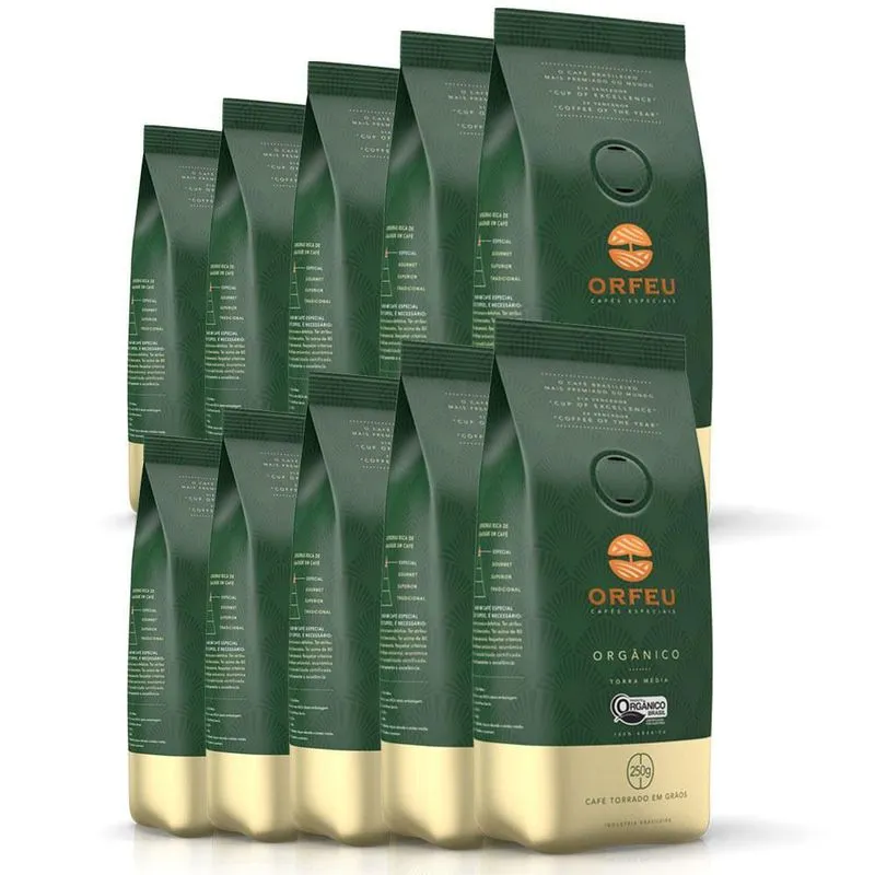Café Em Grãos Premium Orfeu Orgânico Kit 10 Pacotes De 250g
