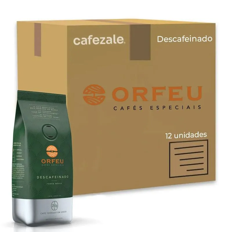 Café Em Grãos Premium Orfeu Descafeinado Kit 12 Pacotes 250g