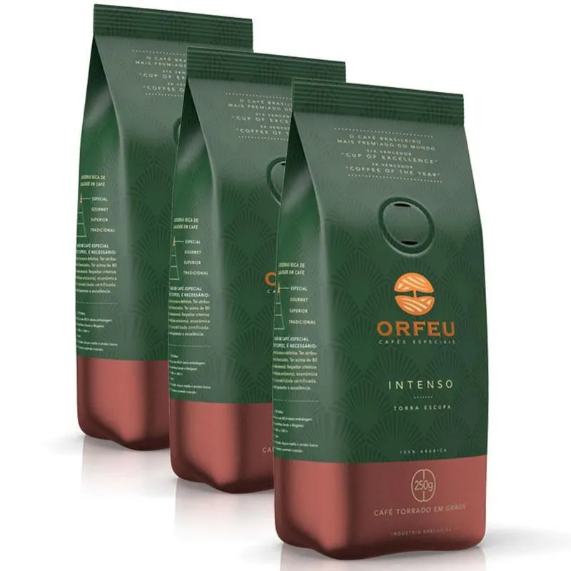 Café Em Grãos Premium Orfeu Intenso Kit 3 Pacotes De 250g