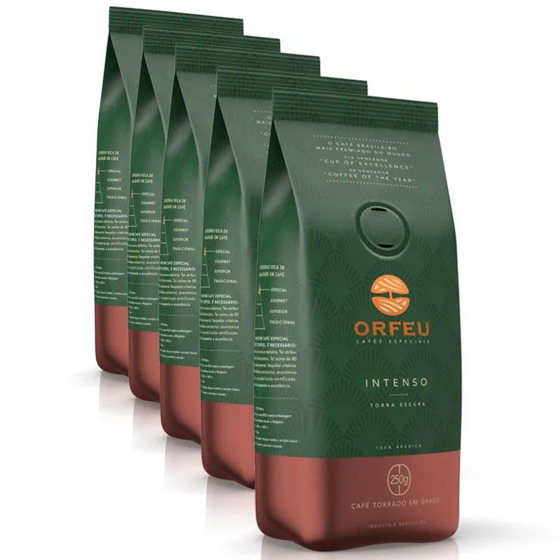 Café Em Grãos Premium Orfeu Intenso Kit 5 Pacotes De 250g