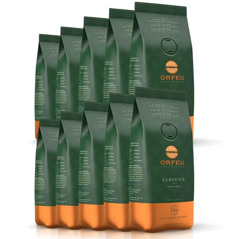 Café Em Grãos Premium Orfeu Clássico Kit 10 Pacotes De 250g