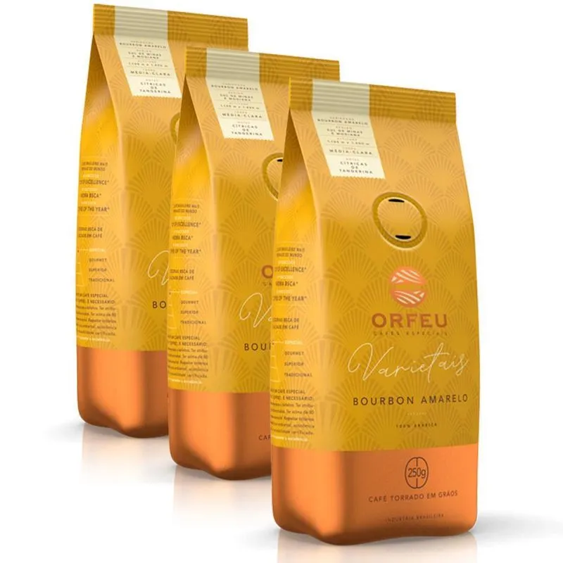Café Em Grãos Orfeu Bourbon Amarelo Kit 3 Pacotes De 250g