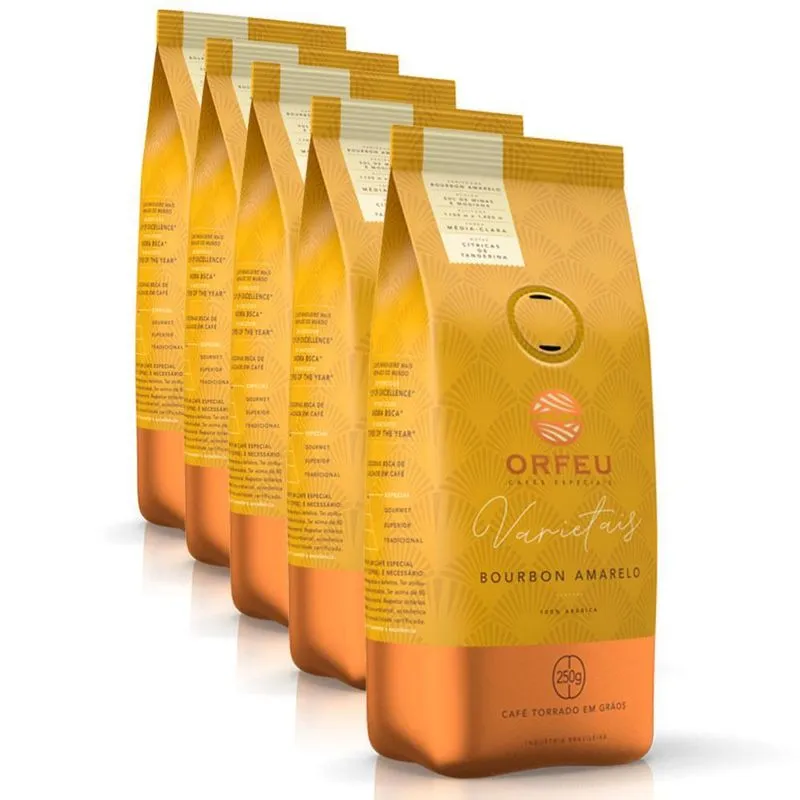 Café Em Grãos Orfeu Bourbon Amarelo Kit 5 Pacotes De 250g