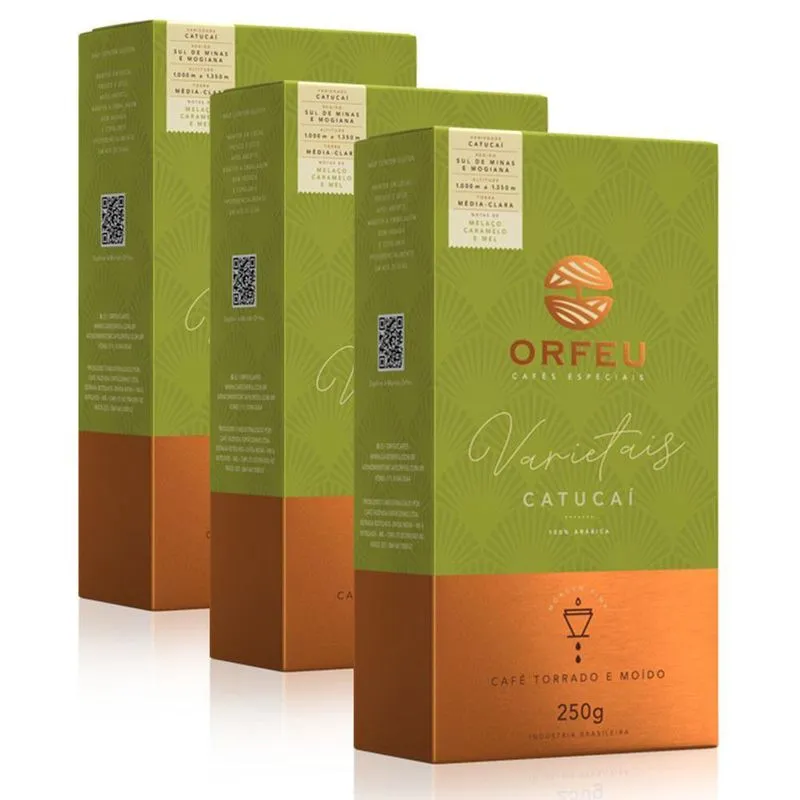 Café Moído Premium Orfeu Catucaí Kit 3 Pacotes De 250g