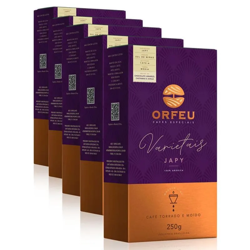 Café Moído Premium Orfeu Japy Kit 5 Pacotes De 250g